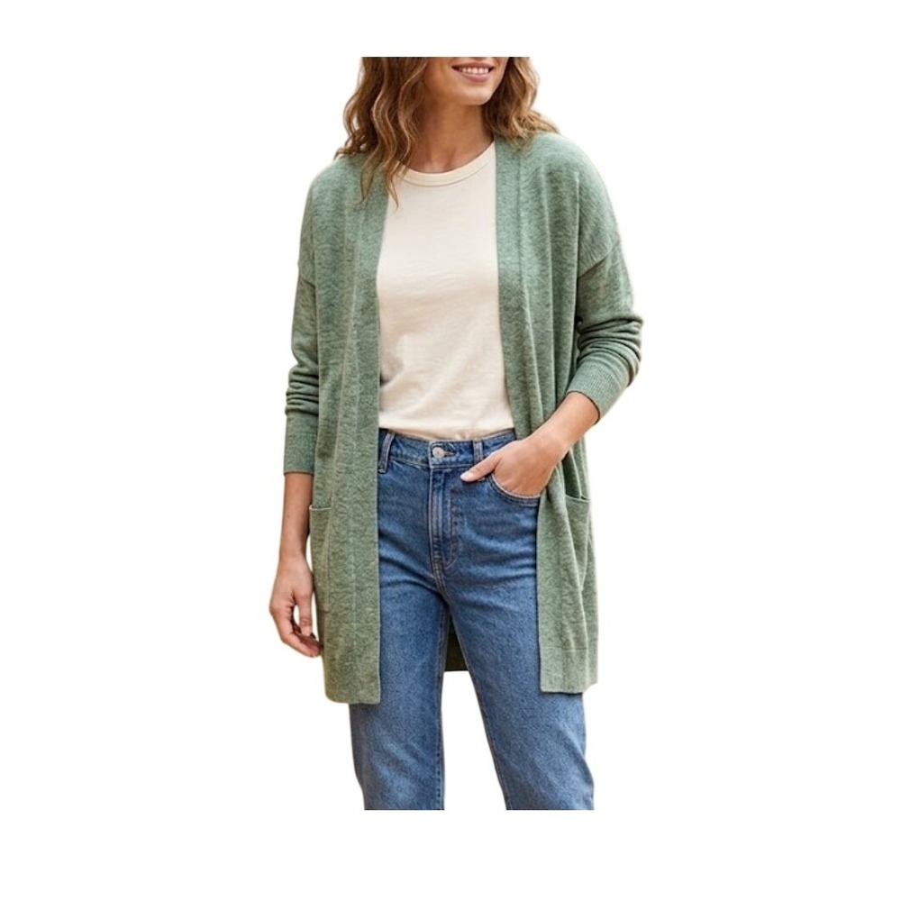 Gap Long Line Cardigan Sweater Heather Green Knit‎ Open Sleeve Lightweight S